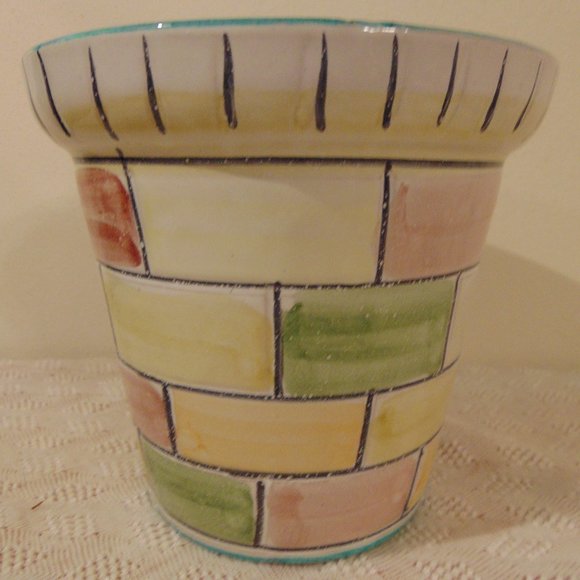 Vintage Ceramic Planter Pot, Glazed Shiny Surface, From Italy, 5.5 inches tall - Picture 1 of 6